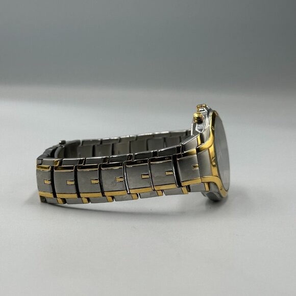 Pulsar Chronograph Watch Men Silver Gold Two-Tone Blue Dial New Battery 8.25" - Picture 9 of 12